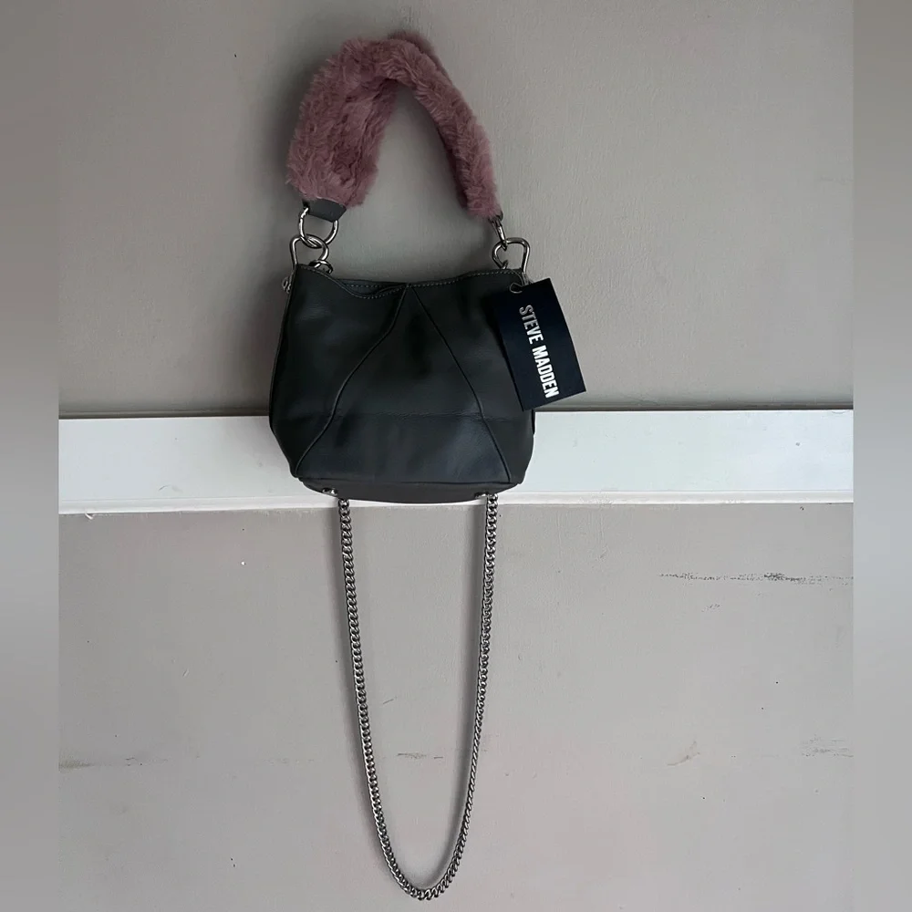 Steve Madden Black Bag with Plush Pink Handle